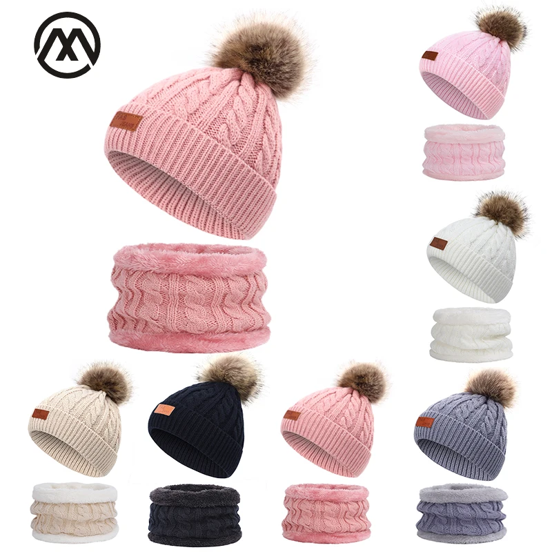 Милый детский вязаный костюм с шапкой и шарфом Повседневная Уличная шапка