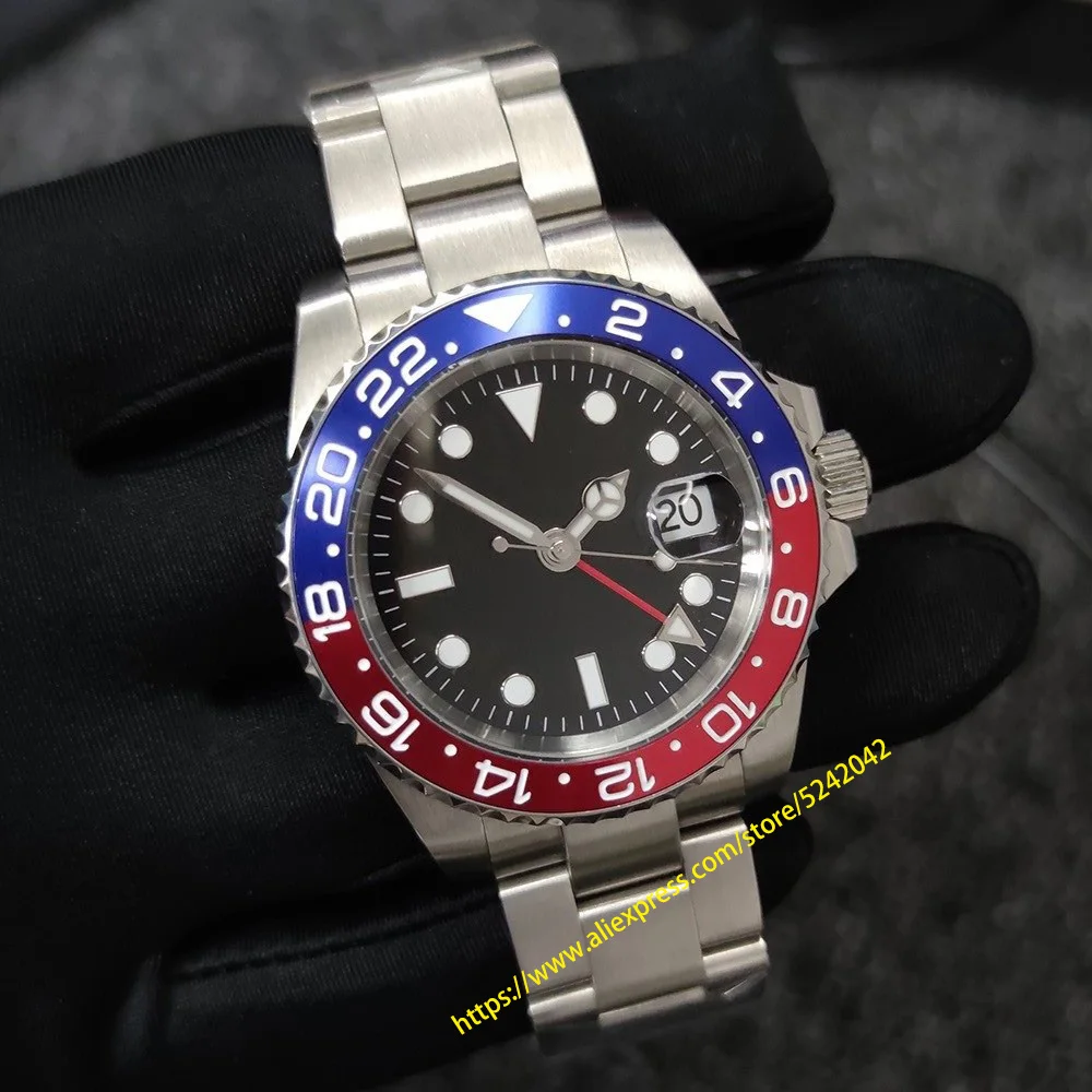 

40mm Men's Watch Mechanical Automatic Aseptic Dial Stainless Steel Sapphire Glass GMT 2813 Movement Ceramic Bezel NO8