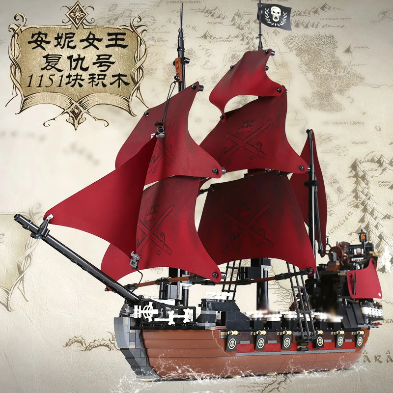 

16009 Pirate Ship Building Blocks Queen Annes Revenge 6001 Boat Toy Bricks Model Compatible 4195 Kids Birthday Christmas Gift