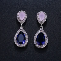 bettyue pink and blue classic water drop shaped cubic zirconia crystal bridal earrings wedding jewelry for brides bridesmaid
