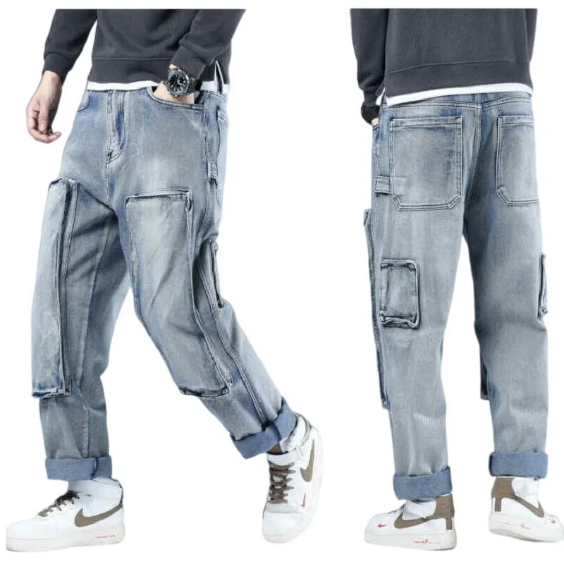 Loose Jeans For Men Baggy Jeans Big Pocket Do The Old Washed Jeans Skateboard Pants Baggy Men Jeans Size 40-46