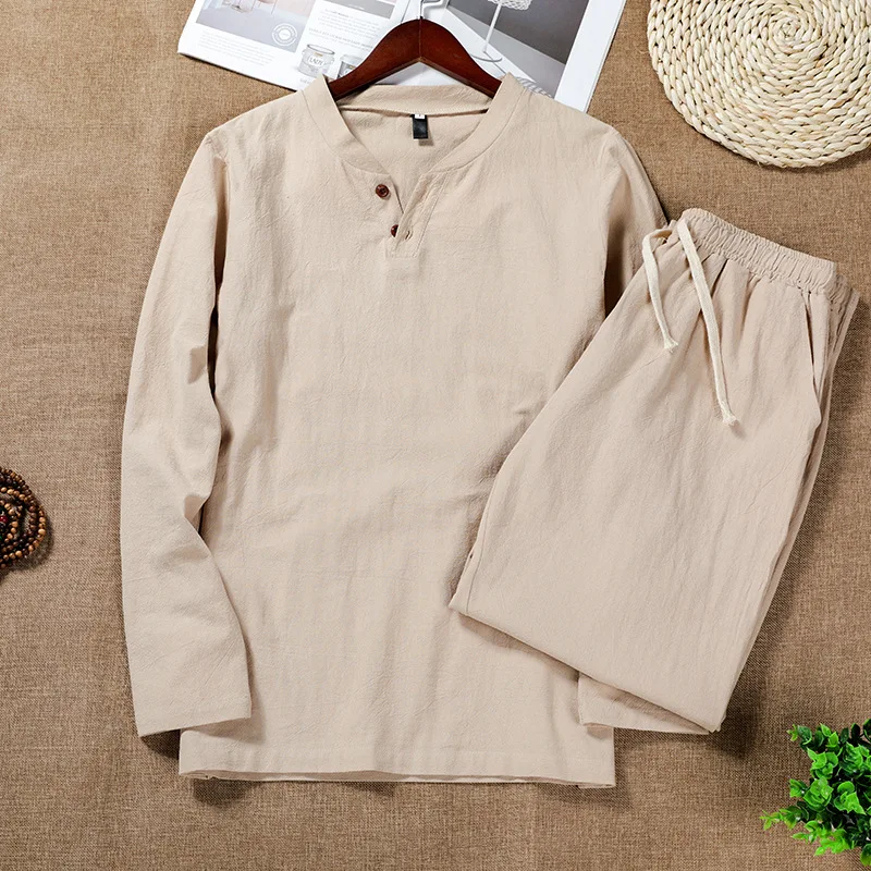 

New Men's Casual Blouse Cotton Linen Shirt Loose Tops Short Sleeve Tee Shirt Spring Autumn Summer Casual Handsome Men Shirt