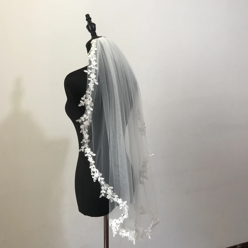 Real Photos Wedding Veil Bridal One Layers Lace White/Ivory Bride Accessories Veils | Свадьбы и торжества