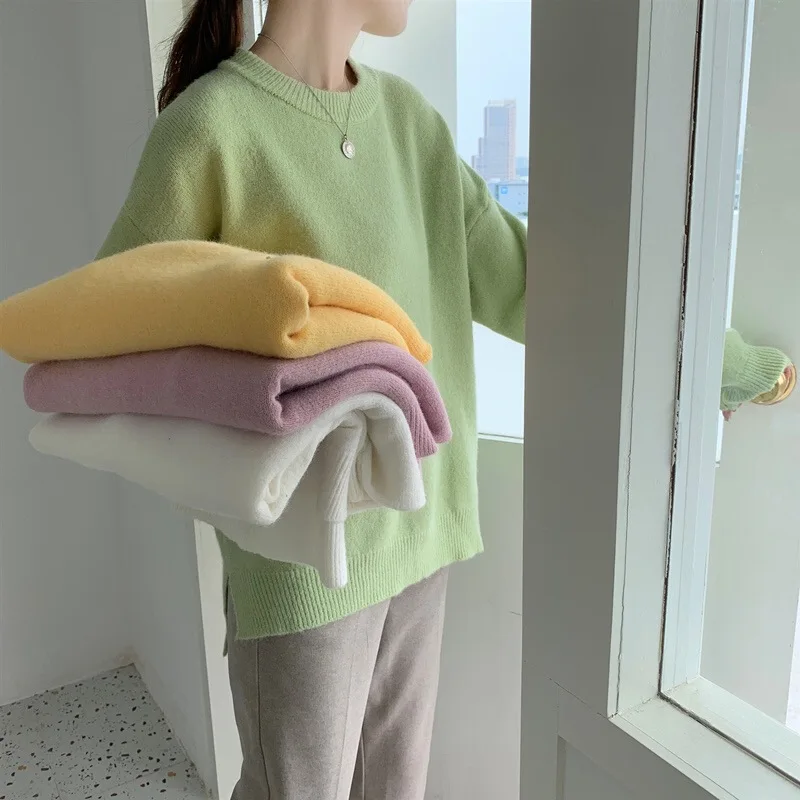 

Autumn Winter Sweater Women Long-sleeved Casual O-neck Knitted Jumpers Pullover Female Sweater Knit Tops JK375