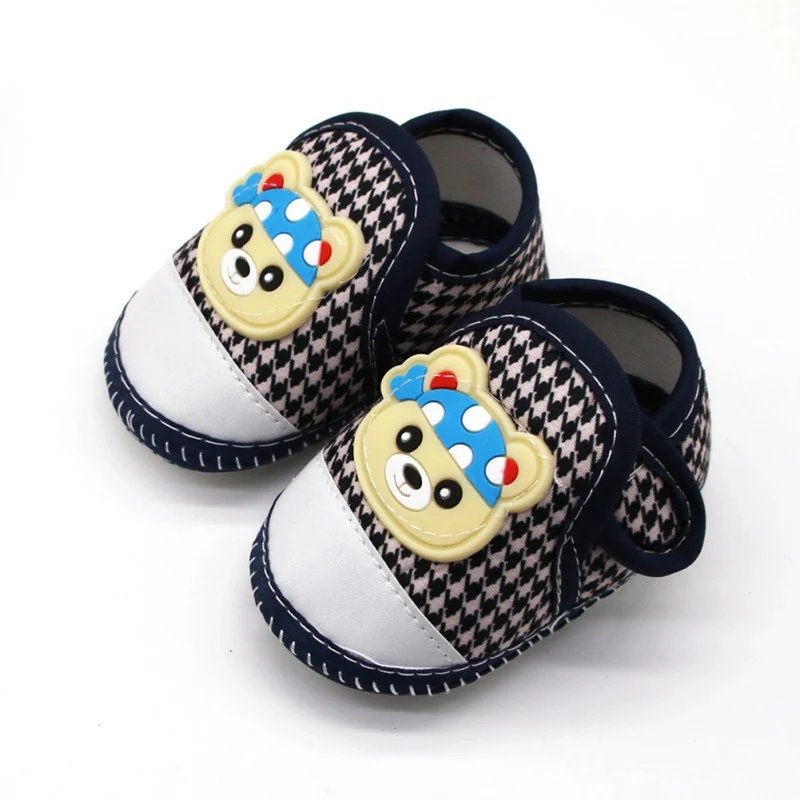 

Bear Head Houndstooth Newborn Baby Boy Cotton Shoes Soft Sole Anti-Slip Footwear Crib Shoes