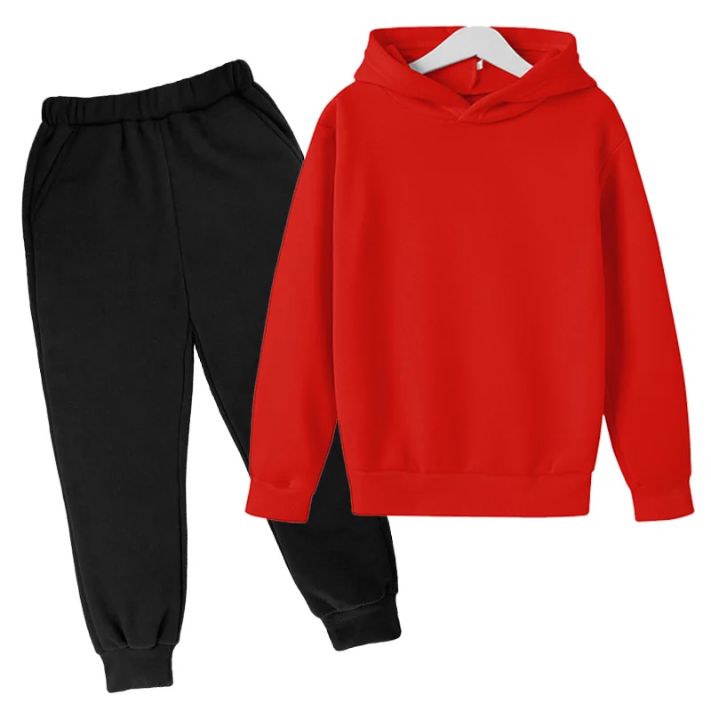 

2021 new hot boys and girls set solid color Pullover Hoodie children's wear cool fashion sportswear