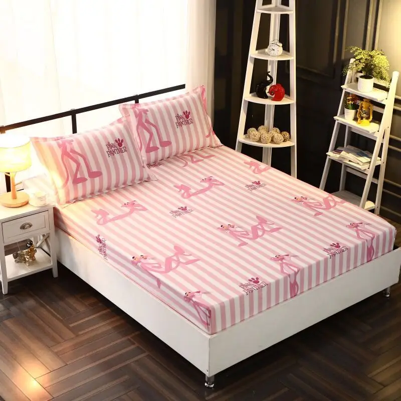 

2pcs Pillow covers + 1pcs Bed sheet Polyester with Cotton Printed Solid Fitted Sheet Mattress Cover Four Corners With Elastic