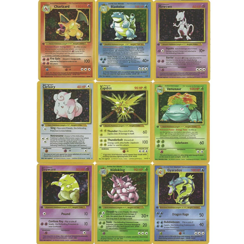 

2021 New 11 Pcs/set Pokemon Cards Pikachu Blastoise Charizard Mewtwo Trainer Trading English Collection Battle Carte Game Toys