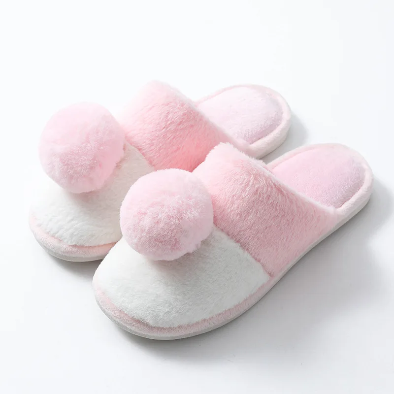 Women Indoor Slippers Warm Slippers Cute rabbit tail Winter slippers women Cotton Slippers Non-slip Slippers Woman Slippers
