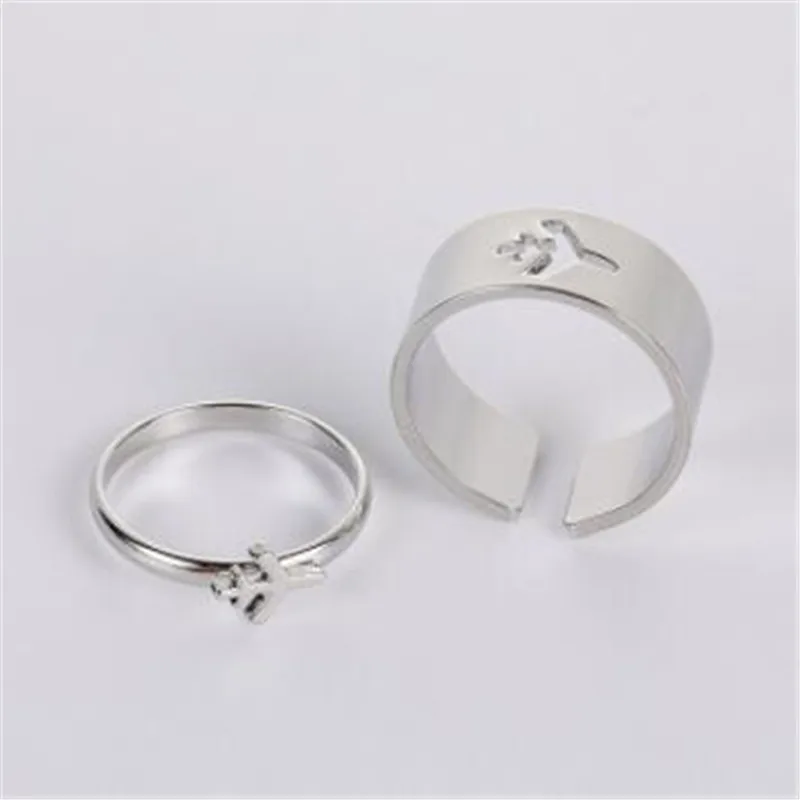 

Punk Fashion Lover Hollow Out Aircraft Opening 2-Piece Ring Set Women's Gold Silver Color Ring Trend Jewelry