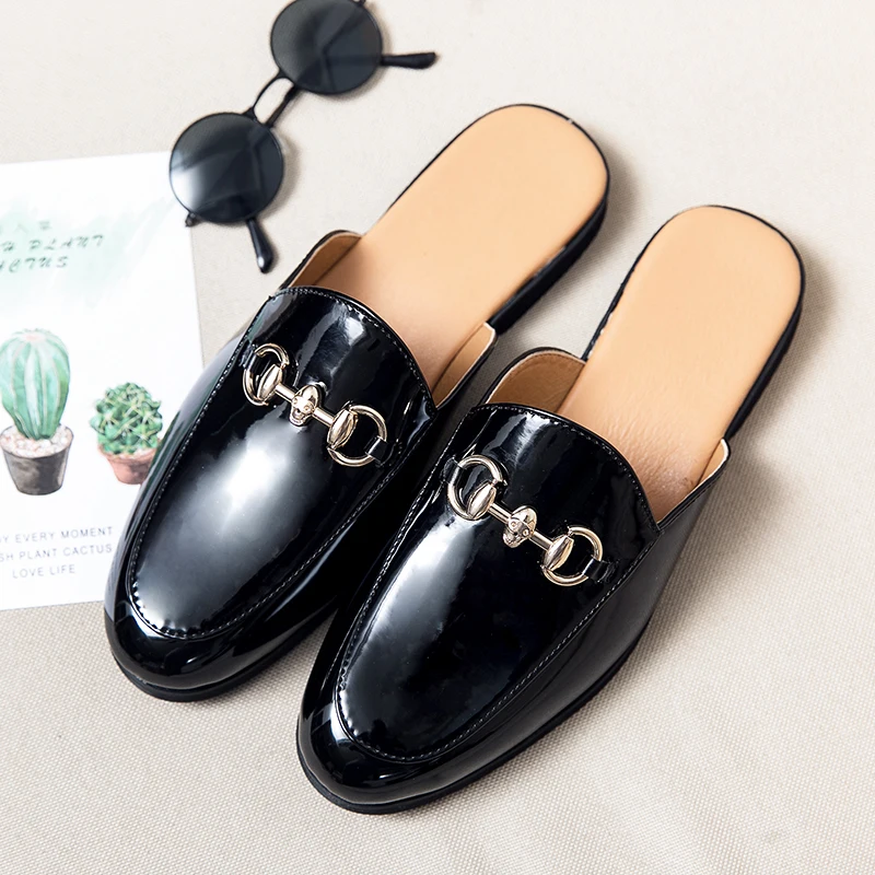 

Men British Retro Fashion PU Leather Casual Mules Male Open Back Breathable Loafer Slippers Hombre Low-heel Half Leisure Sandals