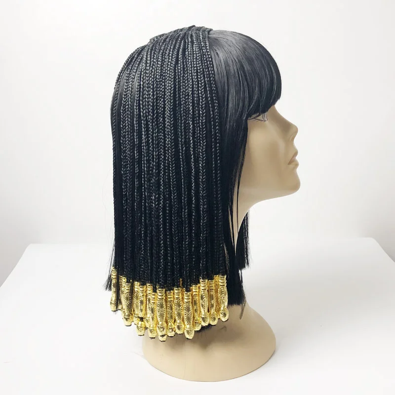 Egyptian Cleopatra Black Braids Styled Heat Resistant Synthetic Hair Halloween Party Carnival Cosplay Wigs + Wig Cap |