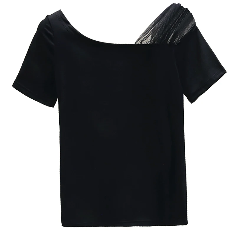 

Lace Panel White Black Tshirt for Women Cotton Short Sleeve T-shirt Female Summer Top All-match Tshirt Tops Nancylim Tee