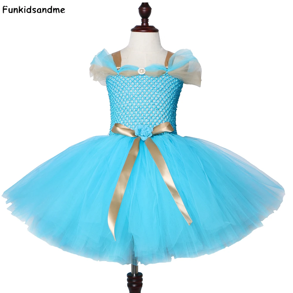 Jasmine Inspired Girls Tutu Dress Turquoise Blue Children Birthday Party for Kids Girl Halloween Aladdin Princess Costume | Детская