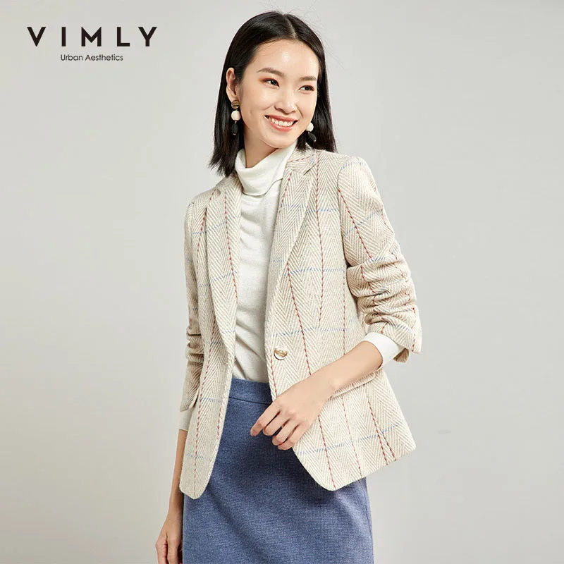 Женское шерстяное пальто в полоску Vimly винтажное приталенное плотное офисное с