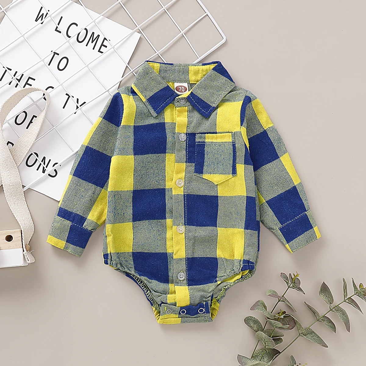 

New 0-24M Infant Baby Toddler Lapel Collar Classic Plaid Romper Casual Long Sleeve Jumpsuit baby clothes 2019