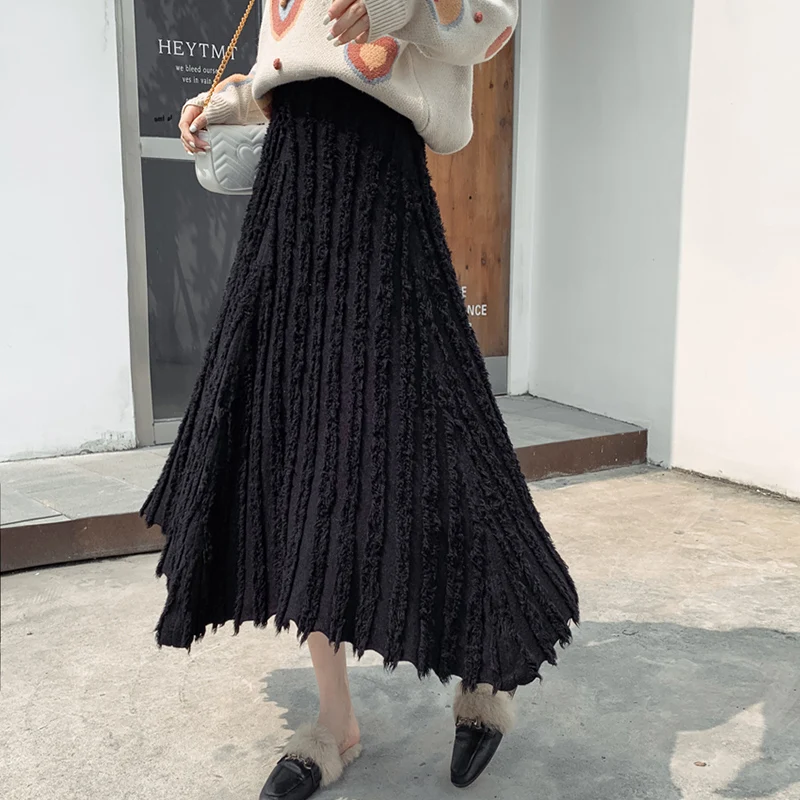 Женская трикотажная юбка макси винтажная длинная Плиссированная Юбка в стиле