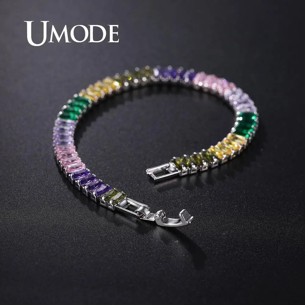 Браслет для девушек UMODE золотистый Радужный с кристаллами регулируемая цепочка