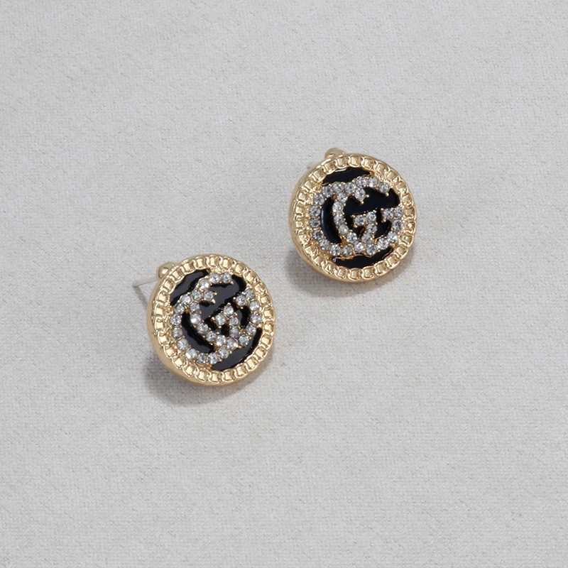 

Double Letter G Inlay Rhinestone Round Ear Studs New Trendy Minimalist Vintage Temperament Women Jewelry