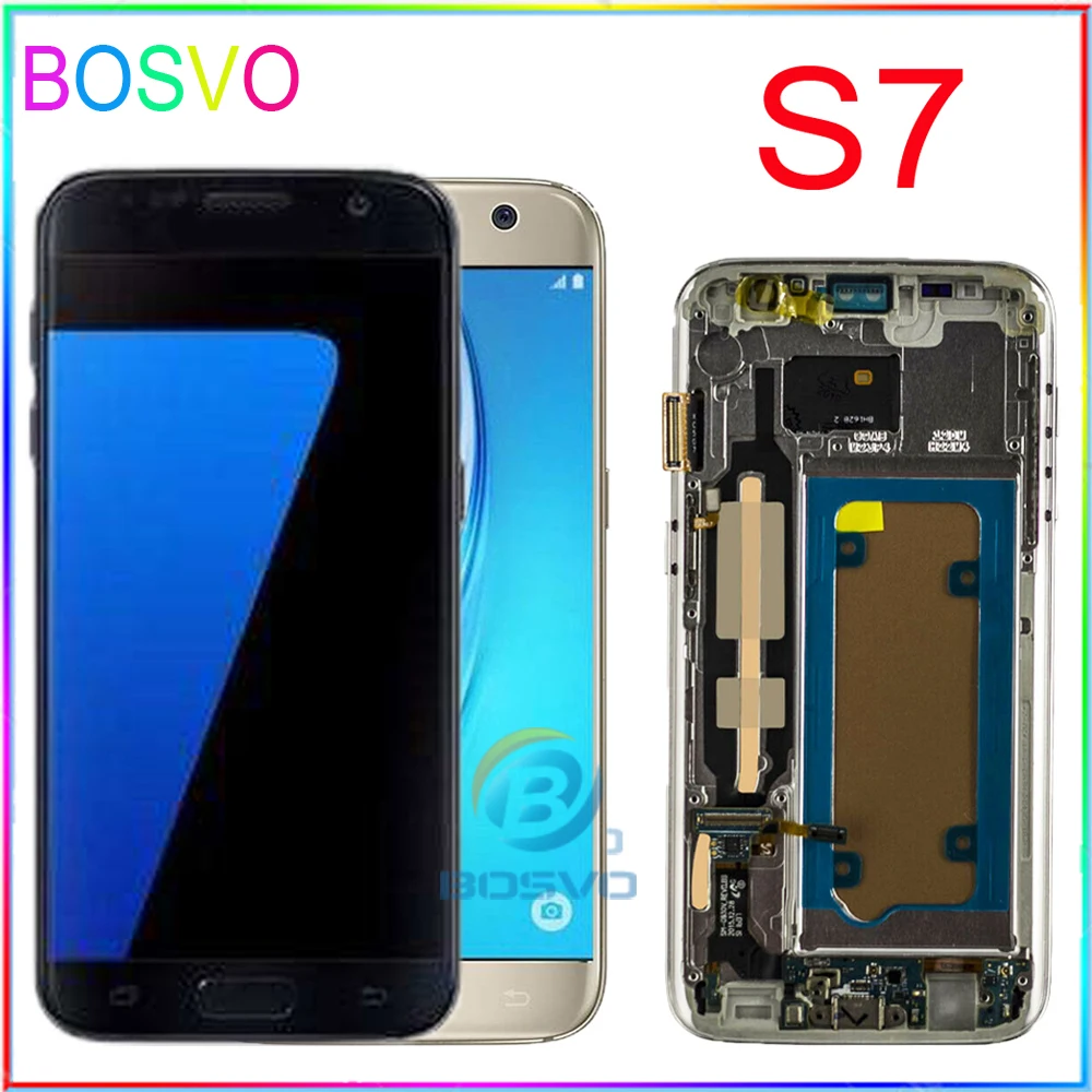 Для samsung S7 ЖК дисплей G930 G930F экран с сенсорным дигитайзером рамкой в сборе