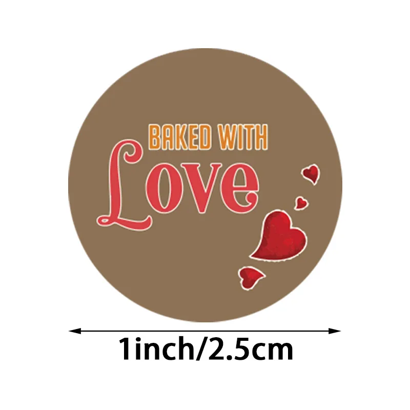 

500pcs/roll Baked with Love Heart Stickers Scrapbooking for Package Seal Labels Sticker Cute 4 color Handmade Stationery Sticker