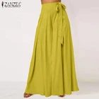 Женские широкие брюки ZANZEA, стильные весенние брюки с высокой талией, плиссированные Панталоны палаццо, Женские однотонные с репсовым узором, 2021
