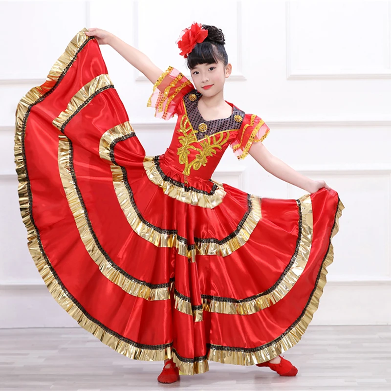 Испанское платье для девочек танец фламенко юбка испанский танцевальный костюм