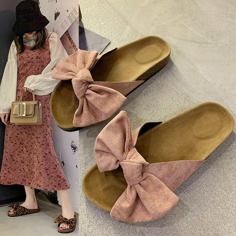 

Bowtie slippers women‘s flip flops non-slip beach shoes cork bottom slides girls
