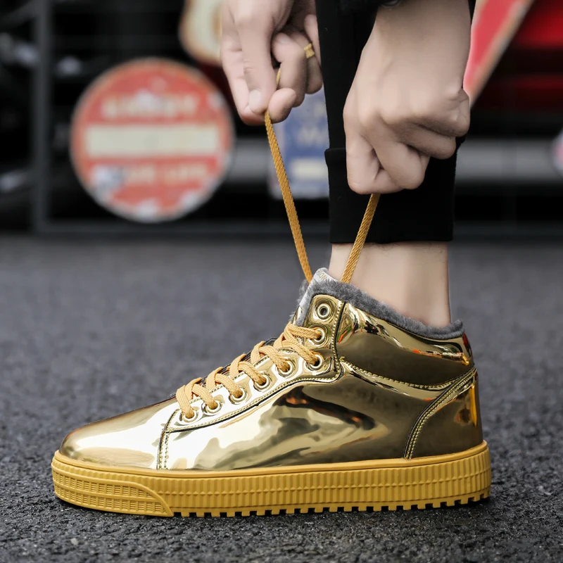 

Новые высокие кроссовки для скейтборда, мужские модные глянцевые повседневные кроссовки, зимние Блестящие Кроссовки в уличном стиле