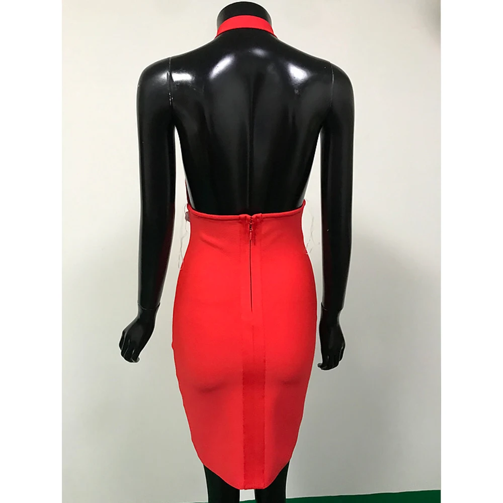 

new summer backless women dress halter Bandage rayon brithday marry night party appointment celebrity mini V-Neck Dress vestido