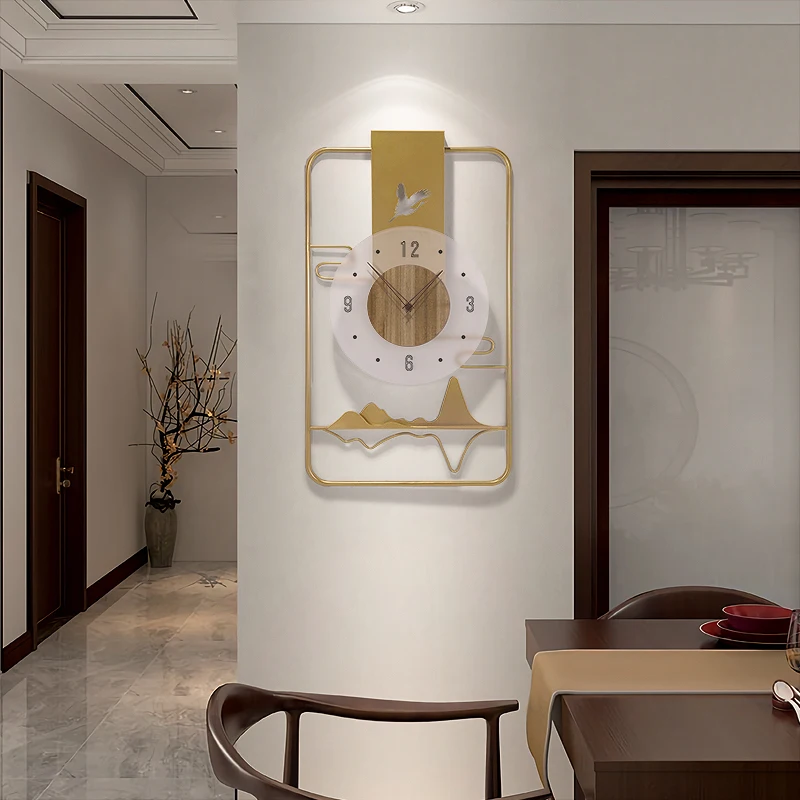 Китайский роскошное Кованое железо пейзаж птица настенные часы домашний