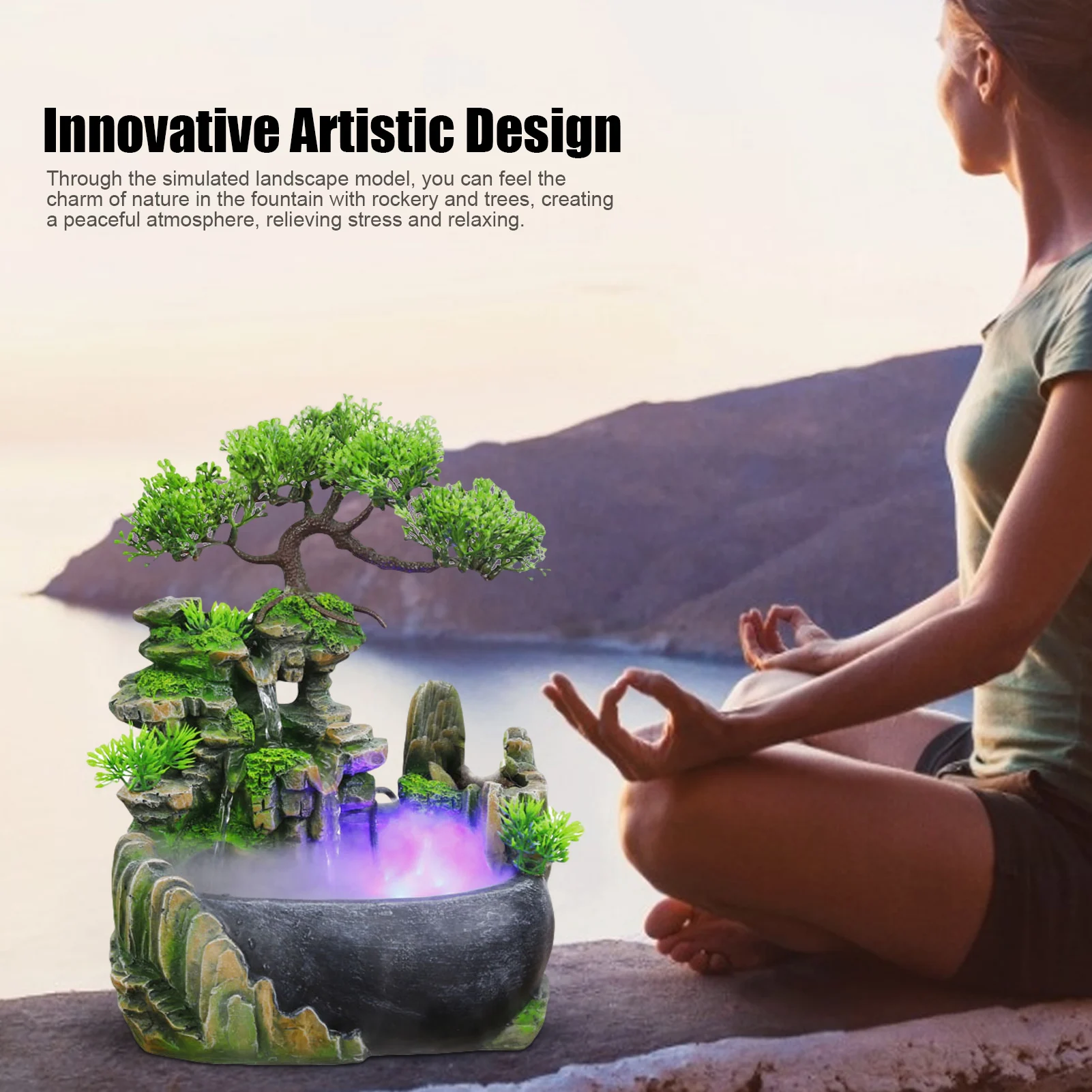 

Indoor Fountain Exquisite Innovative Desktop Fountain Mini Rockery Crafts Gift Atomizing Humidifier For Home Office Bedroom Desk