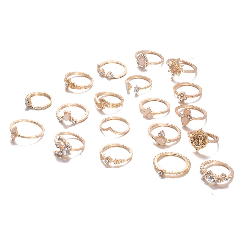Женские винтажные наборы колец в стиле бохо регулируемые золотистые кольца с