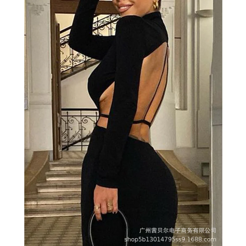 WEPBEL Women's Elegant Bodycon Dress Ladies Sexy Fashion Long Sleeve O Neck Backless Skinny Slim Fit Pencil | Женская одежда