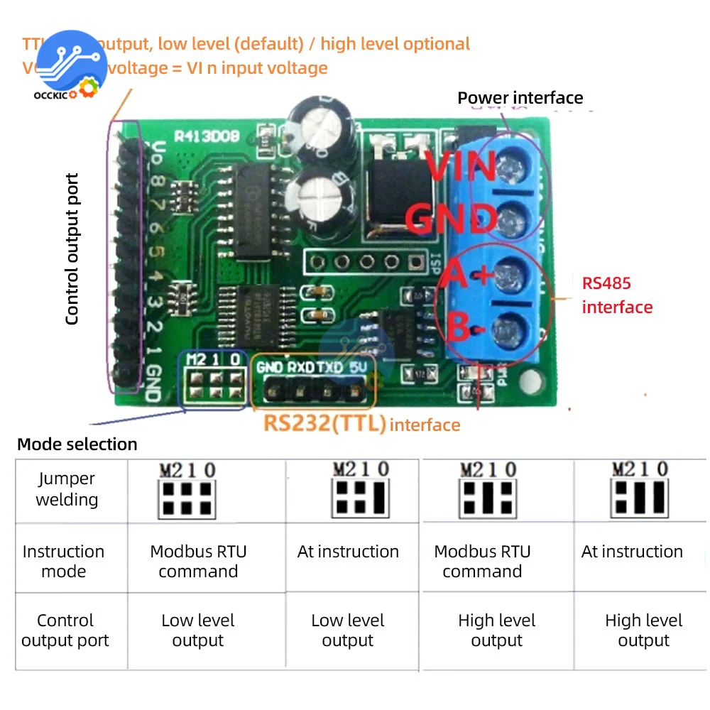 Модуль управления Modbus RTU 8-канальный модуль контроля RS485 RS232 (TTL) 5 в постоянного