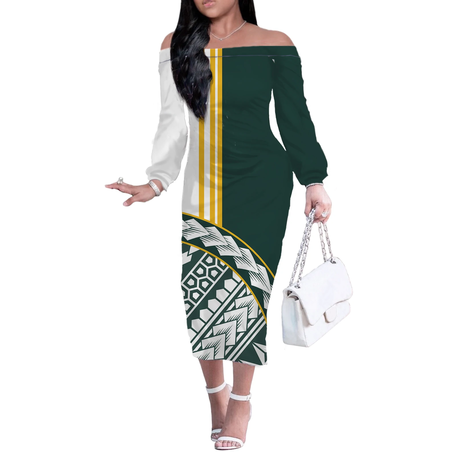 

Polynesia Tribal Women Autumn Winter Dress Women 2021 Sexy Off Shoulder Long Sleeve Slim Elastic Bodycon Party Dresses Vestidos