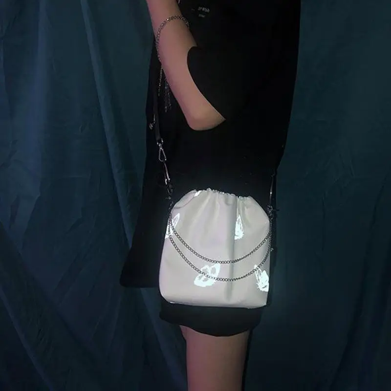 

2021 new fashion recommended original ring reflective butterfly bag one-shoulder oblique cross-chain bag 100-pack draw rope bag