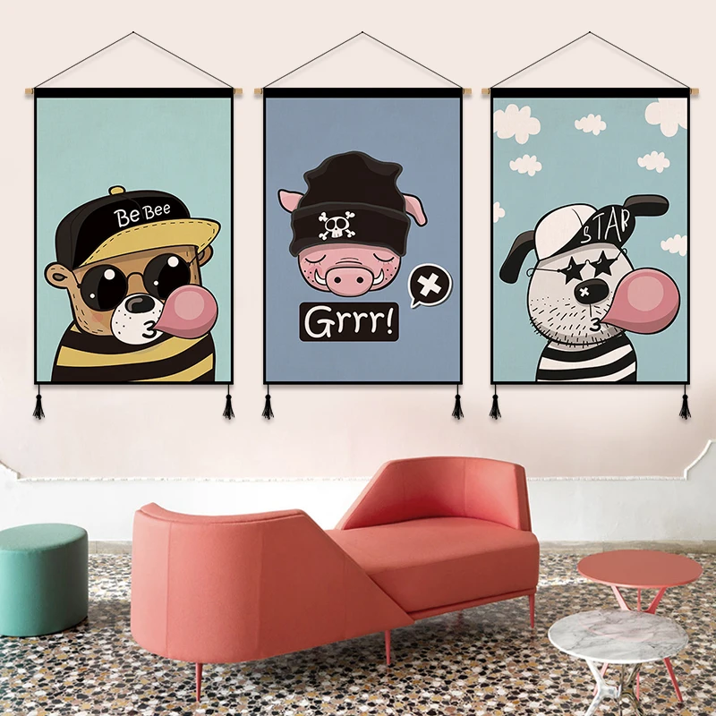 

Cartoon Ins Cute Animals Canvas Painting Wall Art Poster Kids Room Home Living Room bedroom Scroll Hanging Painting Wall Decor