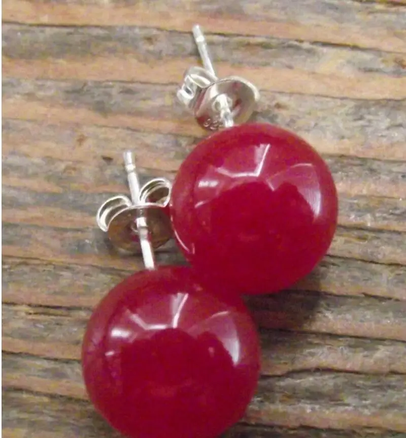

Модные круглые серьги ручной работы из стерлингового серебра 925 пробы с красным нефритом Рубином 10 мм