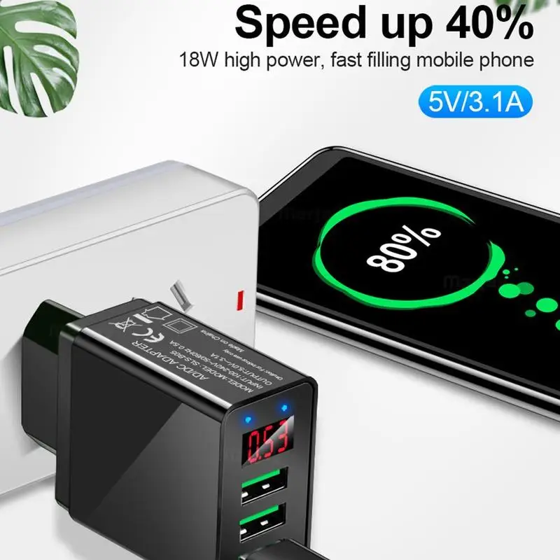 3 порта QC3.0 USB зарядное устройство адаптер Светодиодный дисплей напряжения мобильный телефон путешествия стены цифровой быстрой зарядки для iPhone X samsung S10