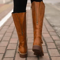 women knee high boots fashion low heels square platform long boots brown black leather zip winter women warm shoes booties 69m