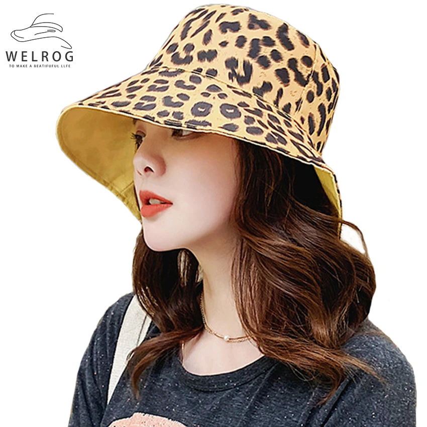 

Двусторонняя Рыбацкая шляпа WELROG с леопардовым принтом, весна-лето 2020, Панама для женщин и девушек, Солнцезащитная шляпа, Повседневная Склад...