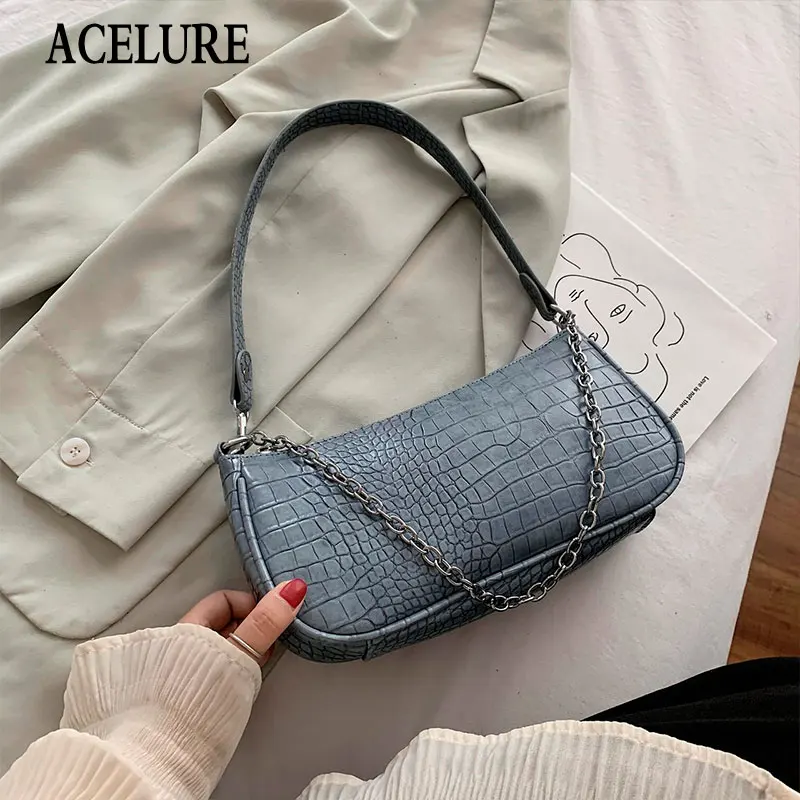 

ACELURE Women Bags Designer Alligator PU Leather Shoulder Bag Fashion Messenger Crossbody Bag Purse for Women New Black & Blue