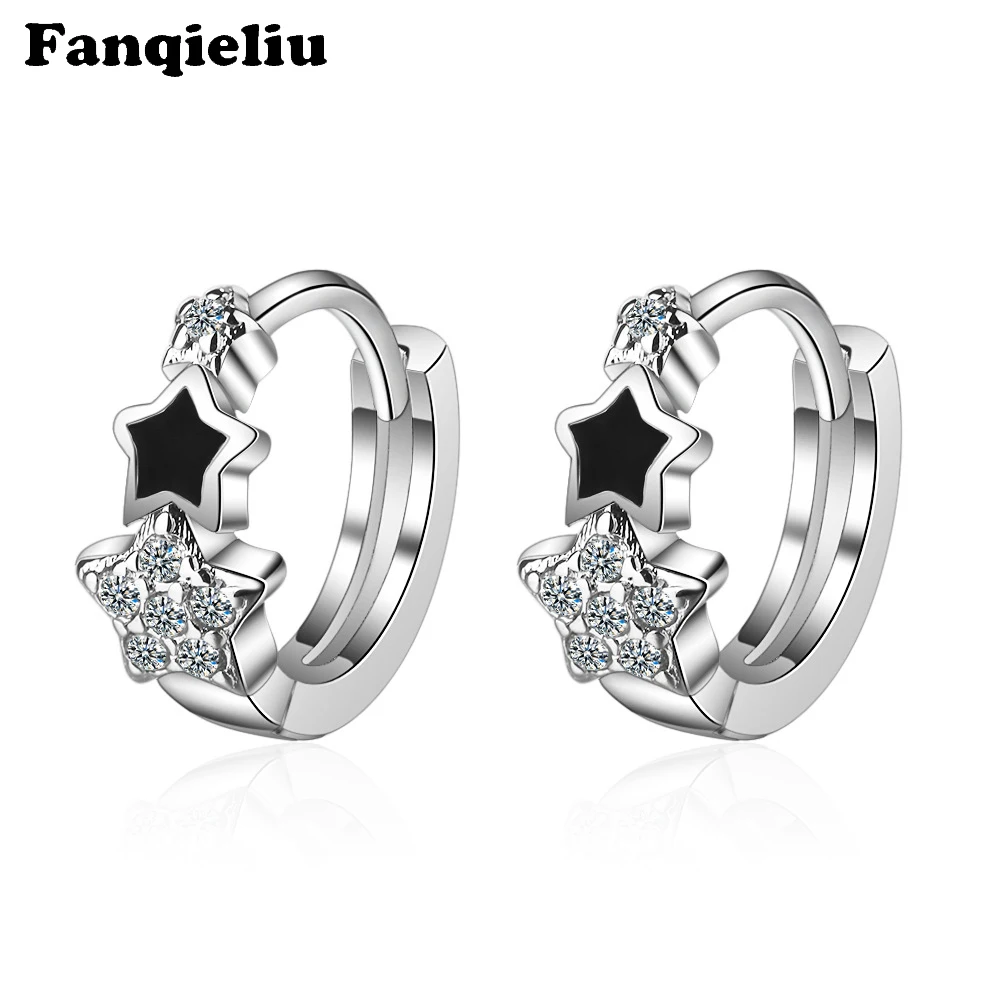 

Fanqieliu Crystal Earrings Star Hoops Women 925 Sterling Silver Jewelry Fine Hoop Earrings For Woman FQL20179