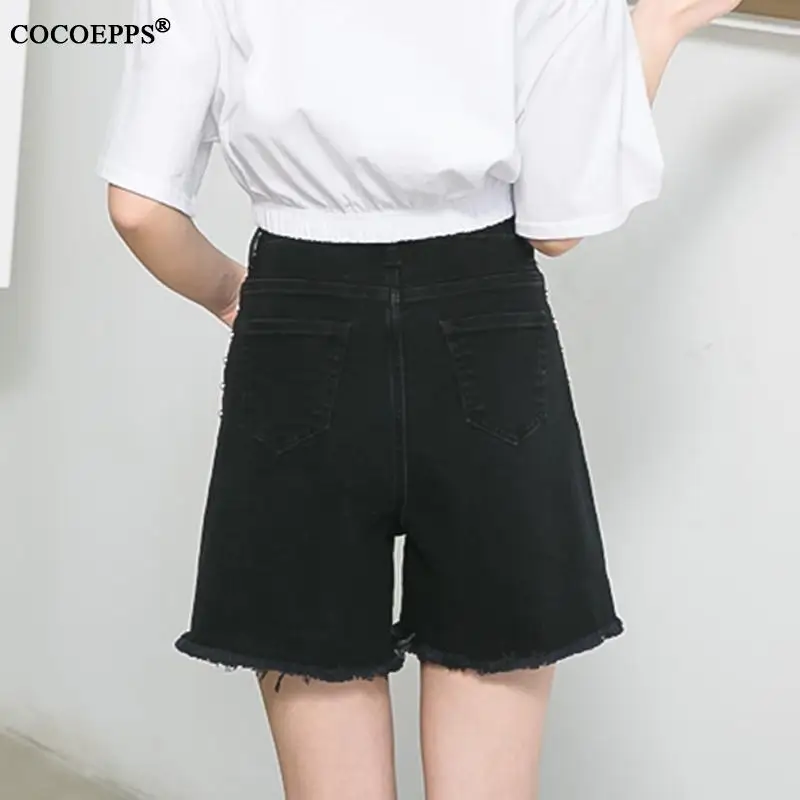 

COCOEPPS 4XL 5XL 2020 Large Size Women Summer Denim Shorts Casual Plus size High Waist Shorts Black Loose Wide Leg Denim Shorts