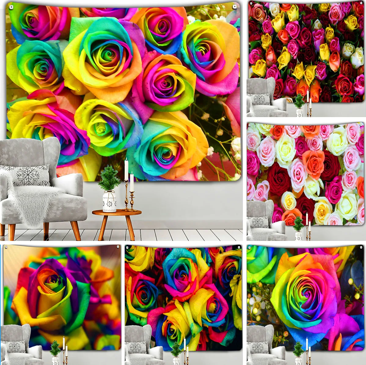 

Красивая Роза, ярко-розовая, в стиле хиппи, большой сад, настенное украшение, искусство, богемная спальня, домашний декор, ткань занавес макр...