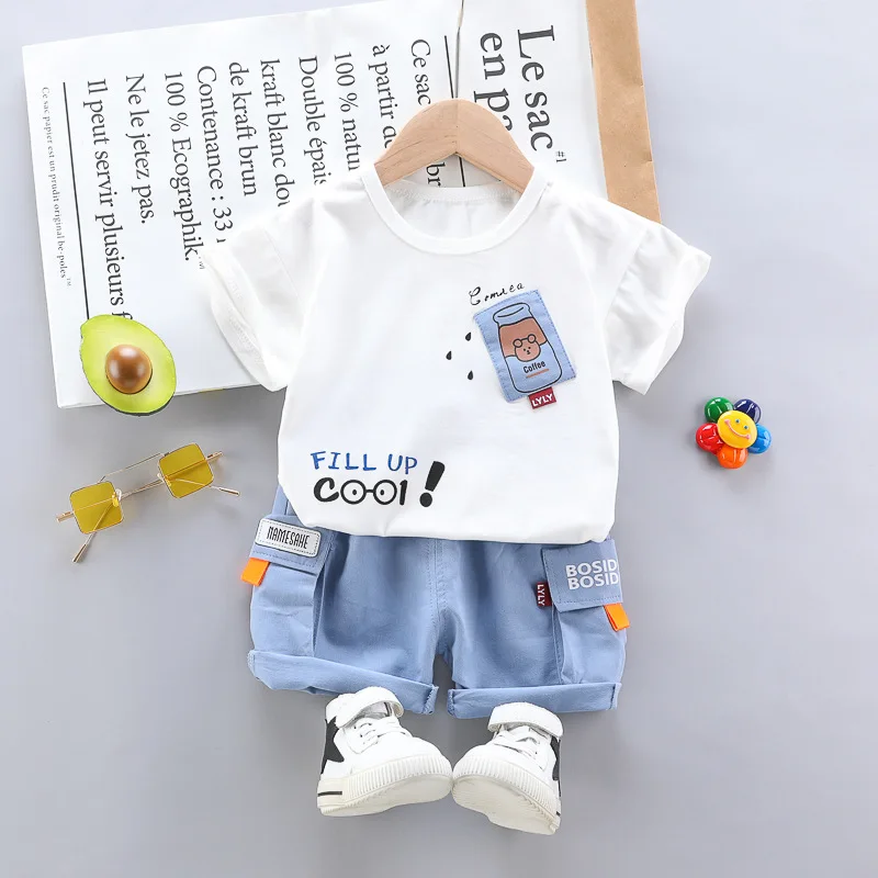 

HYLKIDHUOSE Children Kids Clothing Sets Summer Baby Boys Casual Clothes T Shirt Denim Shorts Cartoon Toddler Infant Sportswear