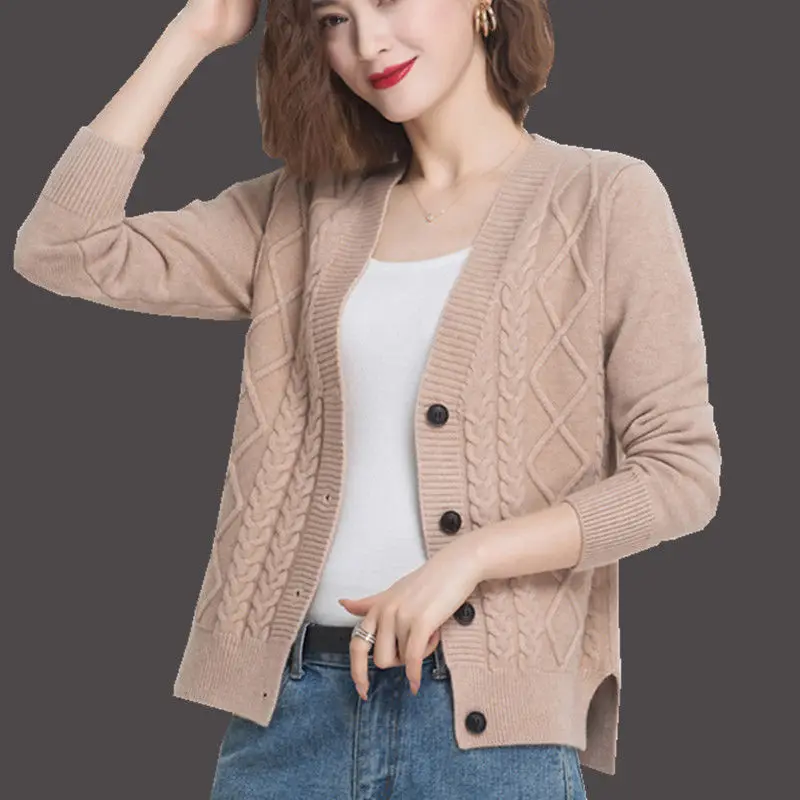 

Women's Cardigan Short Sweater Coat New Spring Autumn Solid Loose Knitted Sweater Ladies Single-breasted Sweater Jacket Y534