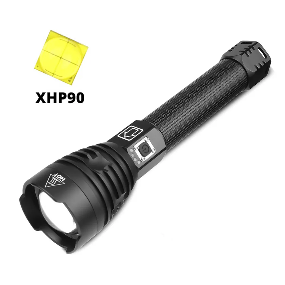 without battery Светодиодный фонарик XHP90 с Usb зарядкой, растягивающийся, ударопрочный, мощный, мощный, 18650 или 26650, перезаряжаемый фонарь - Испускаемый цвет: without battery