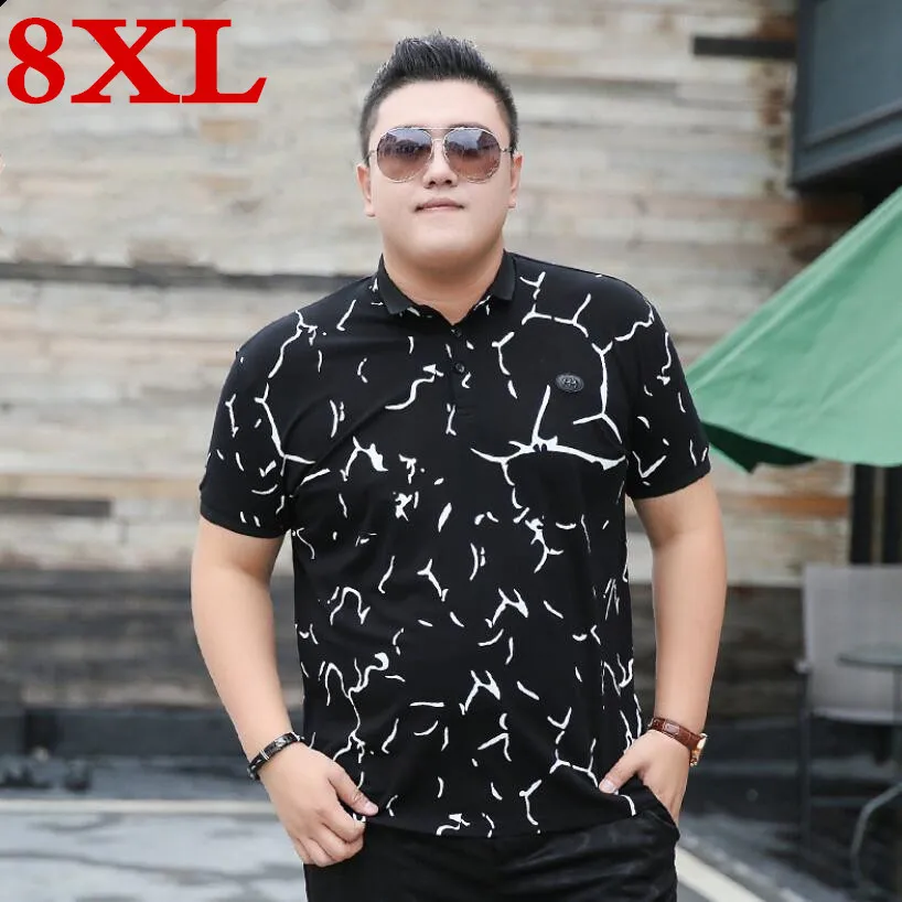 

new plus size 8XL 2020 7XL 6XL Summer Guitar Printed Short Sleeve Casual Men polos Loose Fit Homme Cotton Mens